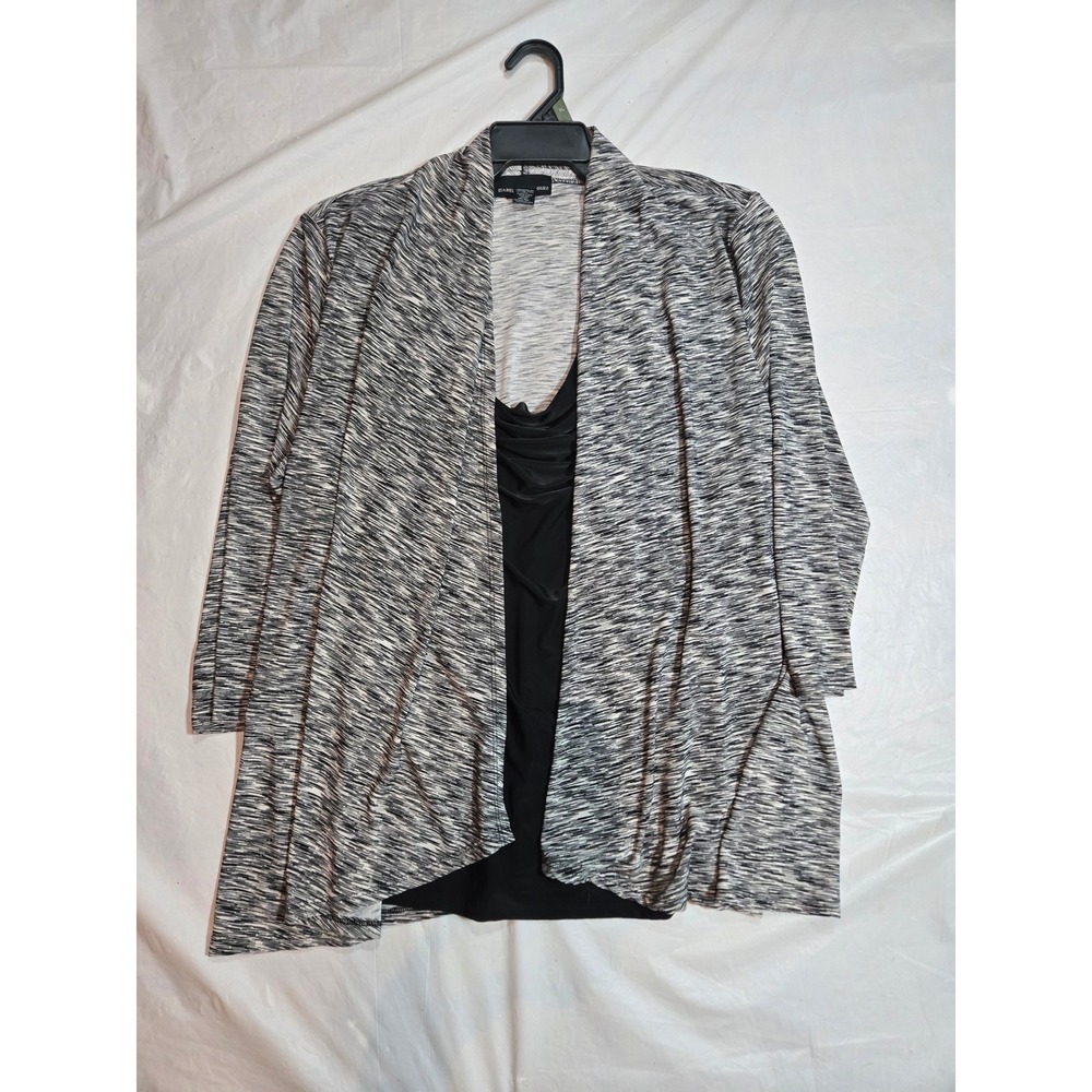 Isabella Rodriguez Space Dye Layered Cowl Neck Top Cardigan 2X Black Grey